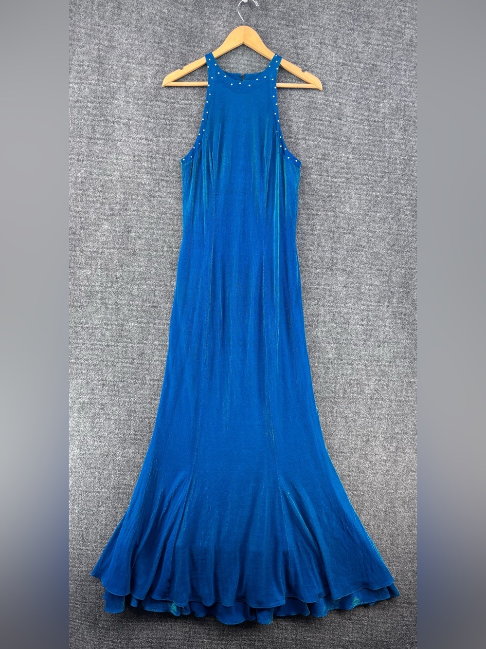 VTG Mike Benet Blue Mermaid Style High Neck Halter Gown Women’s 16 Made In USA